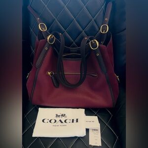 Coach Lori Brass/Wine Mixed Leather Shoulder Bag